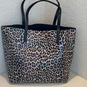 Kate Spade Reversible Leather Tote Bag Animal Print Cheetah Black Large Purse